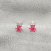 Sterling Silver Stud Earring, Teddy Bear Design, Pink Enamel Finish, Silver Finish, 02.406.0004.01