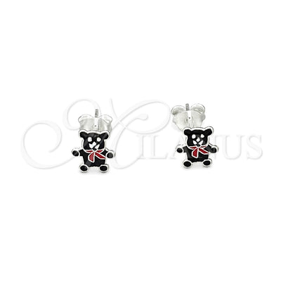 Sterling Silver Stud Earring, Teddy Bear Design, Black Enamel Finish, Silver Finish, 02.406.0004.03 for wholesale, main product view