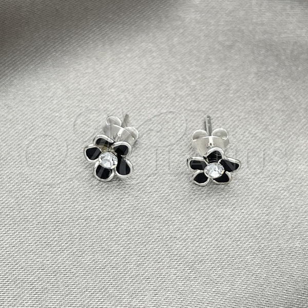 Sterling Silver Ring — Stud Earring Flower Design Black Enamel 02. — alternate product view — SKU 151674 | Plata 925 anillo — Stud Earring flor diseño negro Enamel 02. — SKU 151674