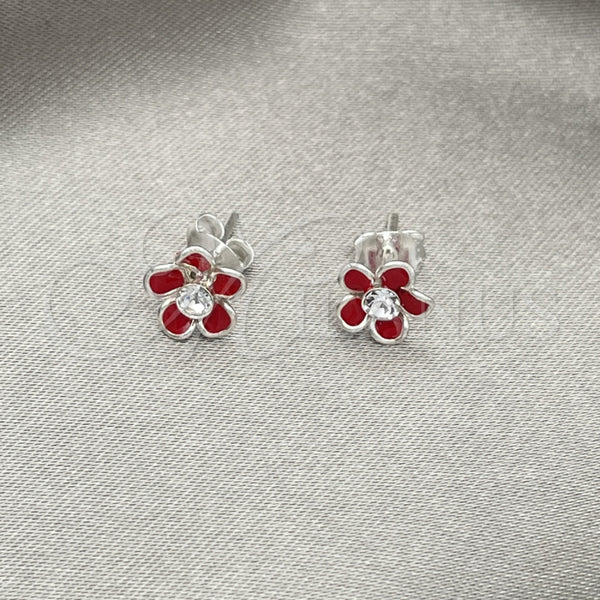 Sterling Silver Ring — Stud Earring Flower Design Red Enamel 02. — alternate product view — SKU 151675 | Plata 925 anillo — Stud Earring flor diseño Red Enamel 02. — SKU 151675