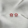 Sterling Silver Stud Earring, Flower Design, Red Enamel Finish, Silver Finish, 02.406.0005.02