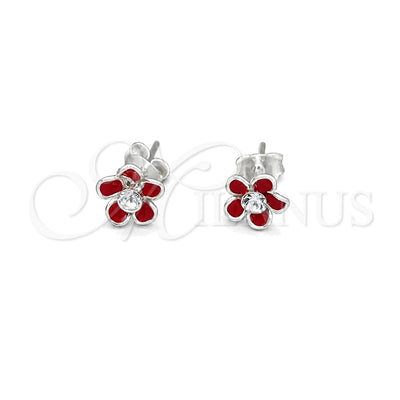 Sterling Silver Stud Earring, Flower Design, Red Enamel Finish, Silver Finish, 02.406.0005.02 for wholesale, main product view
