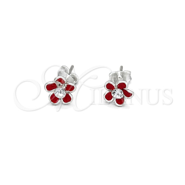 Sterling Silver Stud Earring, Flower Design, Red Enamel Finish, Silver Finish, 02.406.0005.02