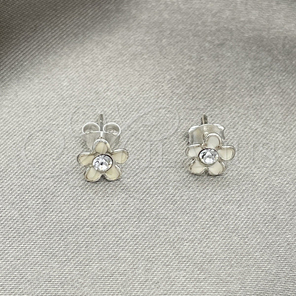 Sterling Silver Ring — Stud Earring Flower Design White Enamel 02. — main product view — SKU 151676 | Plata 925 anillo — Stud Earring flor diseño blanco Enamel 02. — SKU 151676