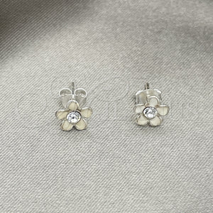 Sterling Silver Ring — Stud Earring Flower Design White Enamel 02. — main product view — SKU 151676 | Plata 925 anillo — Stud Earring flor diseño blanco Enamel 02. — SKU 151676