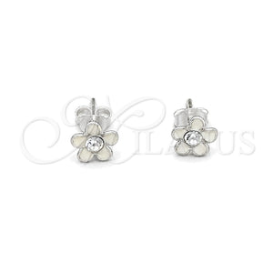 Sterling Silver Stud Earring, Flower Design, White Enamel Finish, Silver Finish, 02.406.0005.03