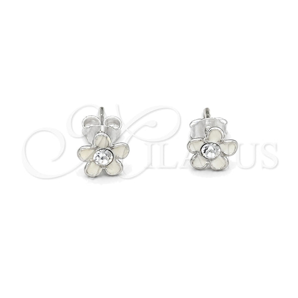 Sterling Silver Stud Earring, Flower Design, White Enamel Finish, Silver Finish, 02.406.0005.03