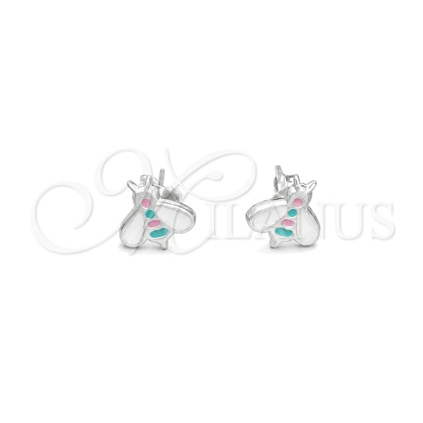 Sterling Silver Stud Earring, Bee Design, White Enamel Finish, Silver Finish, 02.406.0006.01