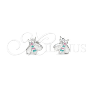 Sterling Silver Stud Earring, Bee Design, White Enamel Finish, Silver Finish, 02.406.0006.01