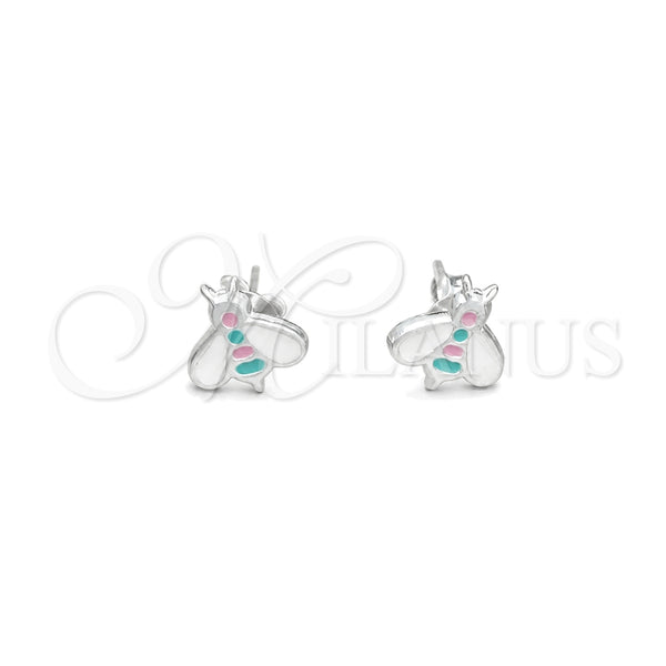 Sterling Silver Stud Earring, Bee Design, White Enamel Finish, Silver Finish, 02.406.0006.01