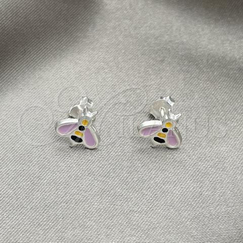 Sterling Silver Stud Earring, Bee Design, Pink Enamel Finish, Silver Finish, 02.406.0006.02