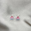 Sterling Silver Stud Earring, Cupcake Design, Pink Enamel Finish, Silver Finish, 02.406.0009.01