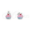 Sterling Silver Stud Earring, Cupcake Design, Pink Enamel Finish, Silver Finish, 02.406.0009.01