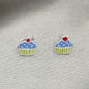 Sterling Silver Stud Earring, Cupcake Design, Azul claro Enamel Finish, Silver Finish, 02.406.0009.02