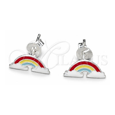 Sterling Silver Stud Earring, Green Enamel Finish, Silver Finish, 02.406.0010.01