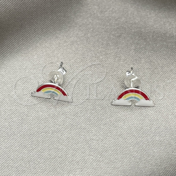 Sterling Silver Stud Earring, Green Enamel Finish, Silver Finish, 02.406.0010.01