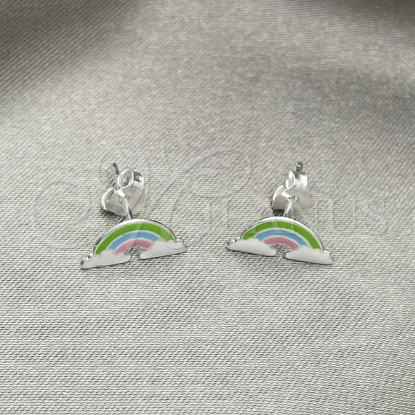 Sterling Silver Stud Earring, Red Enamel Finish, Silver Finish, 02.406.0010.02