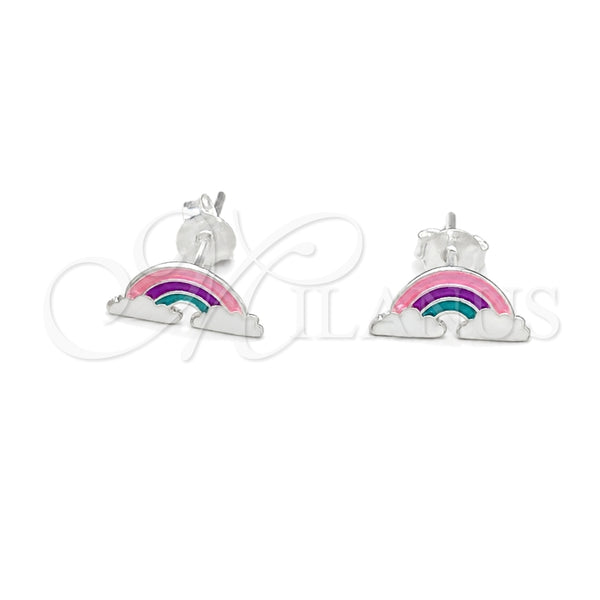 Sterling Silver Stud Earring, Pink Enamel Finish, Silver Finish, 02.406.0010.03
