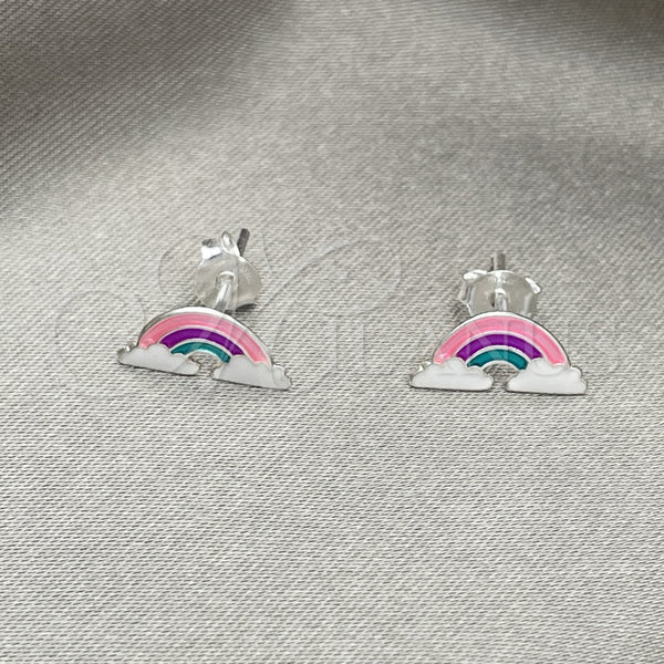 Sterling Silver Stud Earring, Pink Enamel Finish, Silver Finish, 02.406.0010.03