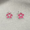 Sterling Silver Stud Earring, Flower Design, Pink Enamel Finish, Silver Finish, 02.406.0012