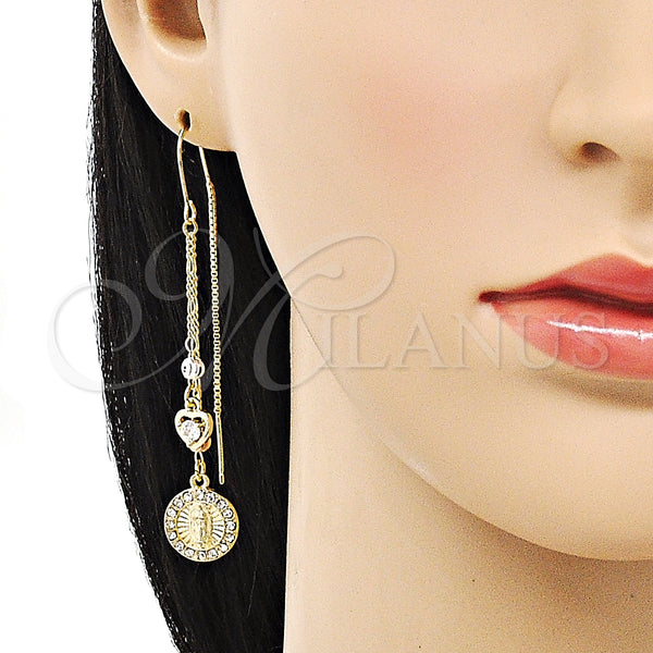 Gold Filled Ring — Threader Earring Guadalupe and Heart Design with White — alternate product view — SKU 151701 | Oro Laminado anillo — Threader Earring Guadalupe and corazón diseño with blanco — SKU 151701