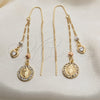 Oro Laminado Threader Earring, Gold Filled Style Guadalupe and Heart Design, with White Crystal and White Cubic Zirconia, Polished, Tricolor, 02.253.0074