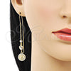 Oro Laminado Threader Earring, Gold Filled Style Caridad del Cobre and Heart Design, with White Cubic Zirconia, Polished, Tricolor, 02.253.0076