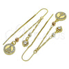 Oro Laminado Threader Earring, Gold Filled Style Caridad del Cobre and Heart Design, with White Cubic Zirconia, Polished, Tricolor, 02.253.0076