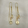 Oro Laminado Threader Earring, Gold Filled Style Caridad del Cobre and Heart Design, with White Cubic Zirconia, Polished, Tricolor, 02.253.0076