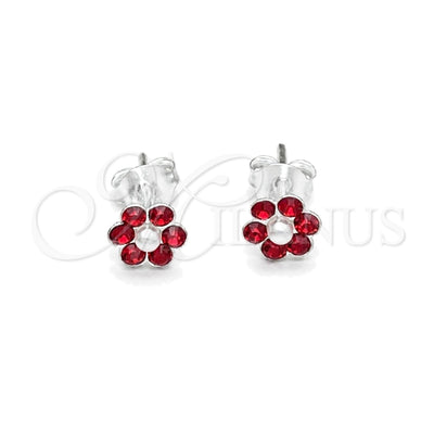 Sterling Silver Stud Earring, Flower Design, with Garnet Crystal, Polished, Silver Finish, 02.406.0013.01 for wholesale, main product view