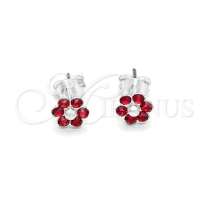 Sterling Silver Stud Earring, Flower Design, with Garnet Crystal, Polished, Silver Finish, 02.406.0013.01
