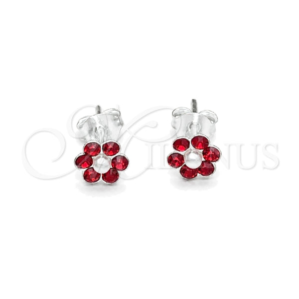 Sterling Silver Stud Earring, Flower Design, with Garnet Crystal, Polished, Silver Finish, 02.406.0013.01
