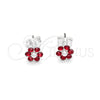 Sterling Silver Stud Earring, Flower Design, with Garnet Crystal, Polished, Silver Finish, 02.406.0013.01