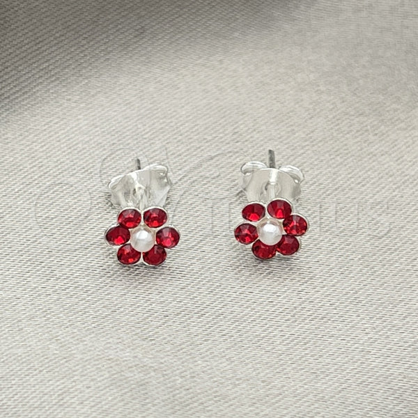Sterling Silver Ring — Stud Earring Flower Design with Garnet Crystal Polished — main product view — SKU 151707 | Plata 925 anillo — Stud Earring flor diseño with Garnet cristal pulido — SKU 151707