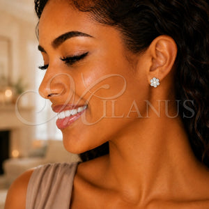 Sterling Silver Ring — Stud Earring Flower Design with White Crystal Polished — main product view — SKU 151708 | Plata 925 anillo — Stud Earring flor diseño with cristal blanco pulido — SKU 151708