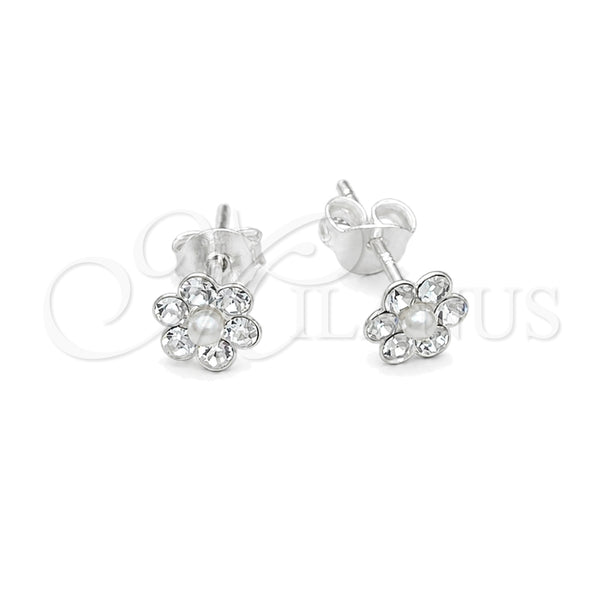 Sterling Silver Stud Earring, Flower Design, with White Crystal, Polished, Silver Finish, 02.406.0013.02