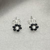 Sterling Silver Stud Earring, Flower Design, with Black Crystal, Polished, Silver Finish, 02.406.0013.03