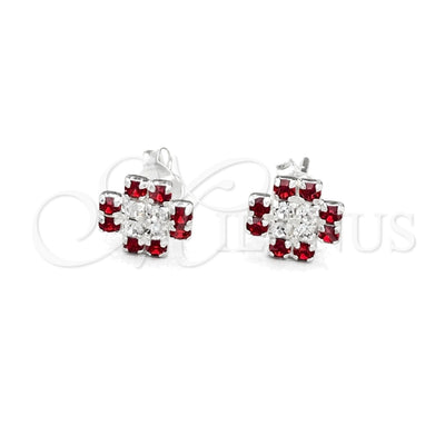 Sterling Silver Stud Earring, Flower Design, with Garnet Crystal, Polished, Silver Finish, 02.406.0014.01 for wholesale, main product view