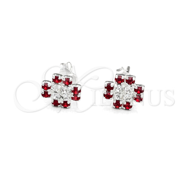 Sterling Silver Ring — Stud Earring Flower Design with Garnet Crystal Polished — main product view — SKU 151710 | Plata 925 anillo — Stud Earring flor diseño with Garnet cristal pulido — SKU 151710