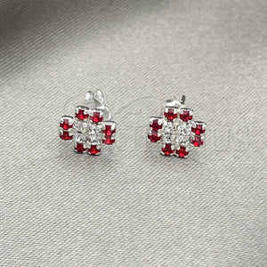 Sterling Silver Ring — Stud Earring Flower Design with Garnet Crystal Polished — main product view — SKU 151710 | Plata 925 anillo — Stud Earring flor diseño with Garnet cristal pulido — SKU 151710