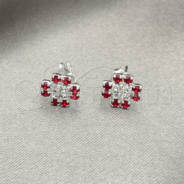 Sterling Silver Ring — Stud Earring Flower Design with Garnet Crystal Polished — main product view — SKU 151710 | Plata 925 anillo — Stud Earring flor diseño with Garnet cristal pulido — SKU 151710