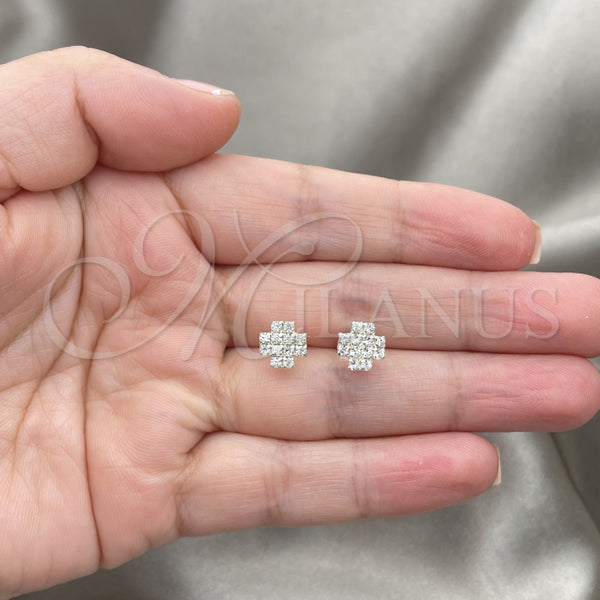 Sterling Silver Ring — Stud Earring Flower Design with White Crystal Polished — alternate product view — SKU 151712 | Plata 925 anillo — Stud Earring flor diseño with cristal blanco pulido — SKU 151712
