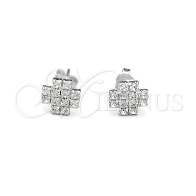 Sterling Silver Stud Earring, Flower Design, with White Crystal, Polished, Silver Finish, 02.406.0014.03 for wholesale, main product view
