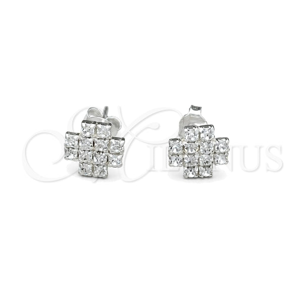 Sterling Silver Stud Earring, Flower Design, with White Crystal, Polished, Silver Finish, 02.406.0014.03