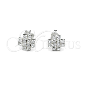 Sterling Silver Stud Earring, Flower Design, with White Crystal, Polished, Silver Finish, 02.406.0014.03
