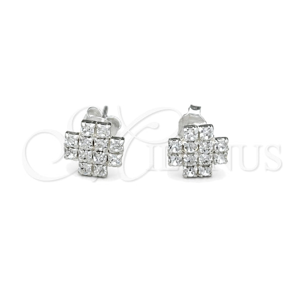Sterling Silver Stud Earring, Flower Design, with White Crystal, Polished, Silver Finish, 02.406.0014.03