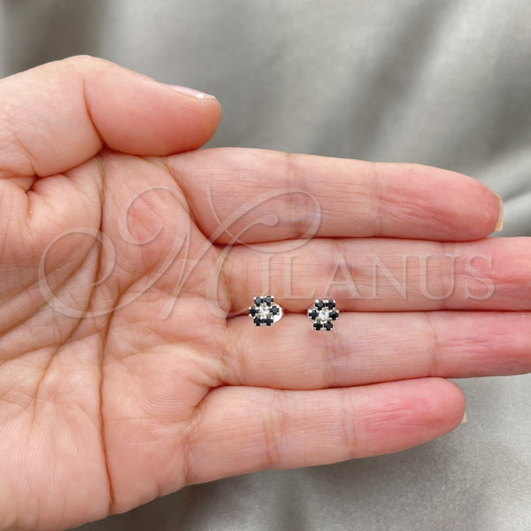 Sterling Silver Ring — Stud Earring Flower Design with Black Crystal Polished — alternate product view — SKU 151713 | Plata 925 anillo — Stud Earring flor diseño with negro cristal pulido — SKU 151713