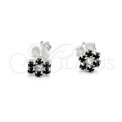 Sterling Silver Stud Earring, Flower Design, with Black Crystal, Polished, Silver Finish, 02.406.0015.01 for wholesale, main product view