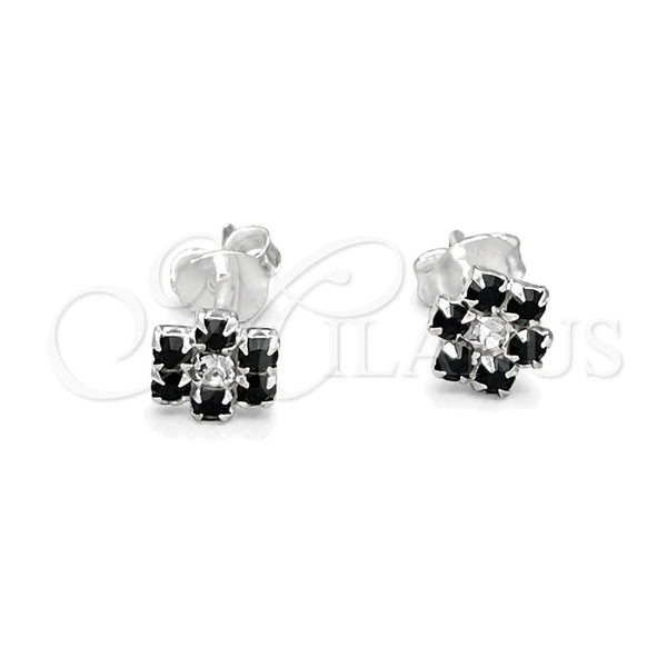Sterling Silver Stud Earring, Flower Design, with Black Crystal, Polished, Silver Finish, 02.406.0015.01
