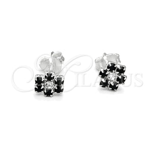 Sterling Silver Stud Earring, Flower Design, with Black Crystal, Polished, Silver Finish, 02.406.0015.01